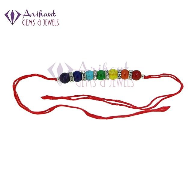 Arihant Gems & Jewels 7 Chakra Energetic Healing Stone Rakhi for Brother | Natural & Certified | Astrological Gemstone | Positive Effect
