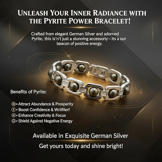 Natural Pyrite Bracelet for Men & Women | Original Pyrite Stone Beaded Bracelet | Money Magnet Wealth & Prosperity Crystal | Healing Crystal Bracelet for Good Luck, Success & Protection | Adjustable Unisex Jewelry Gift.