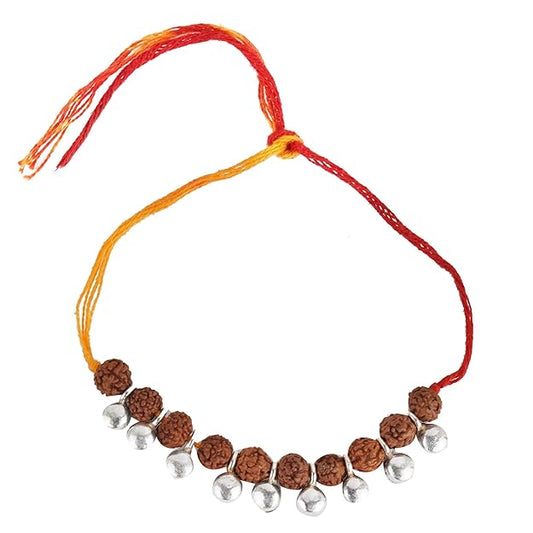 Arihant Gems & Jewels Unisex Silver 925 silver rakhi for brother/Bhai/Bhaiya/Bro Rudraksha Elegant Rakhi for Your Brother for Rakshabandhan
