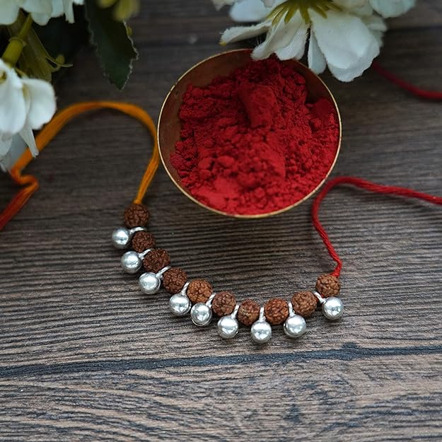 Arihant Gems & Jewels Unisex Silver 925 silver rakhi for brother/Bhai/Bhaiya/Bro Rudraksha Elegant Rakhi for Your Brother for Rakshabandhan