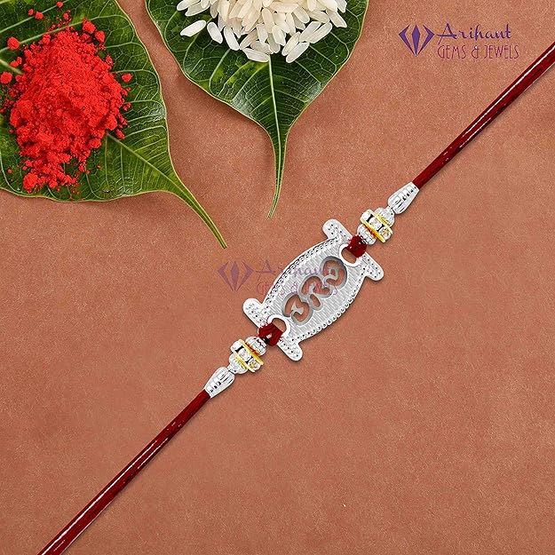 Arihant Gems & Jewels Unisex Silver 925 silver rakhi for brother/Bhai/Bhaiya/Bro Rudraksha Elegant Rakhi for Your Brother for Rakshabandhan