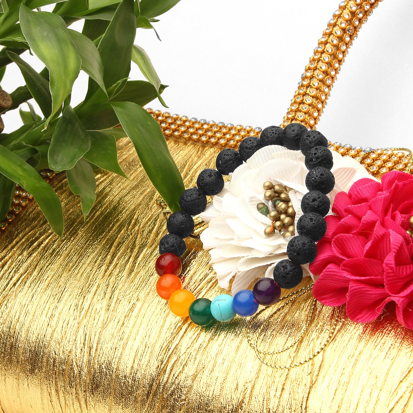 Arihant Gems & Jewels 7 Chakra Lava Bracelet | Natural & Certified | Astrological Gemstone | Positive Effect | Unisex Both for Men & Women