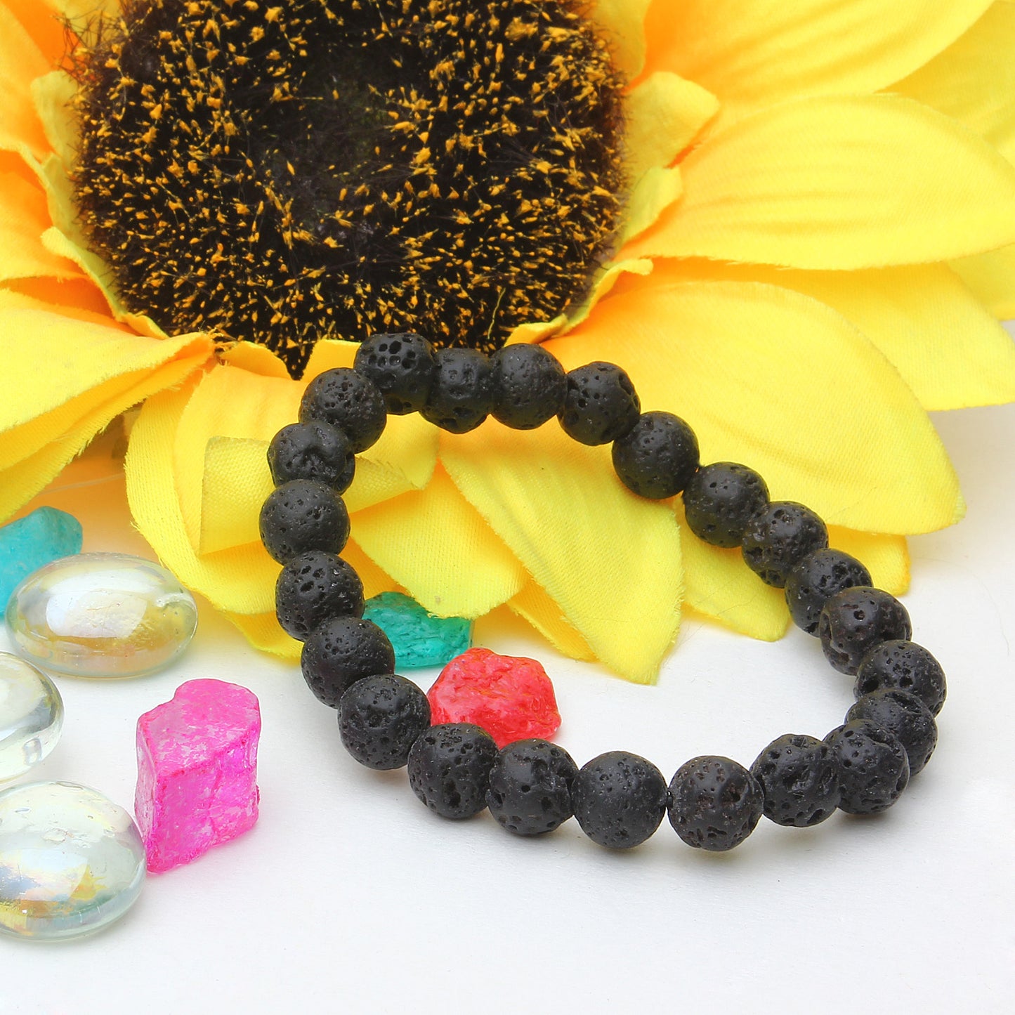 Arihant Gems & Jewels Black Lava Stone Bracelet | Natural & Certified | Astrological Gemstone | Positive Effect | Unisex Both for Men & Women