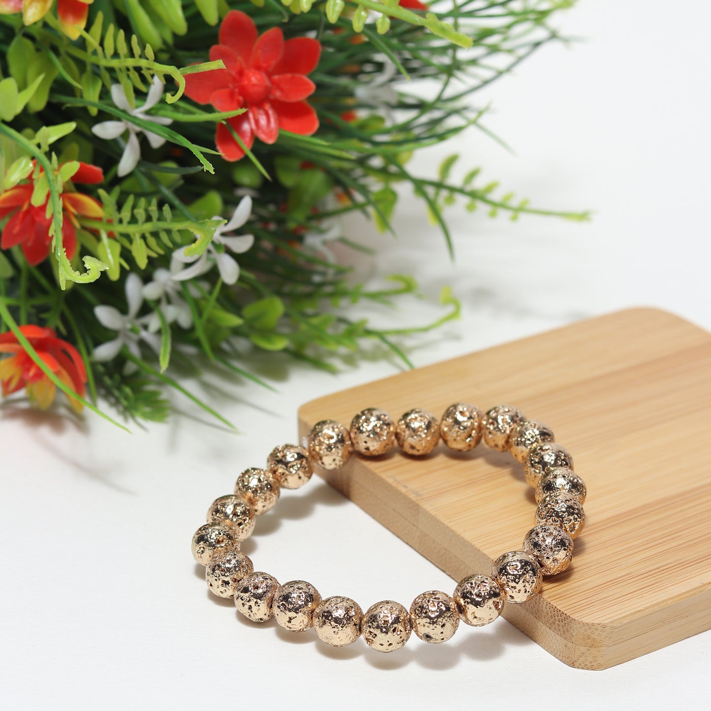 Arihant Gems & Jewels Golden Lava Stone Bracelet | Natural & Certified | Astrological Bracelet | Reiki/Yoga Healing Distance Charm Bracelet | Unisex Both for Men & Women