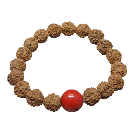 Arihant Gems and Jewels 5 Mukhi/Faced Indonesia Rudraksh Bracelet with "Coral"| Natural & Certified | Astrological Gemstone | Positive Effect | Unisex Both for Men & Women
