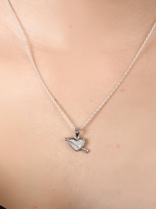 Arihant Gems & Jewels Stylish Silver 925 Heart Design Pendent For Women Girls Love Pendant Silver Chain Pendant For Women Gift for Sister Love Gift Pendant Necklace