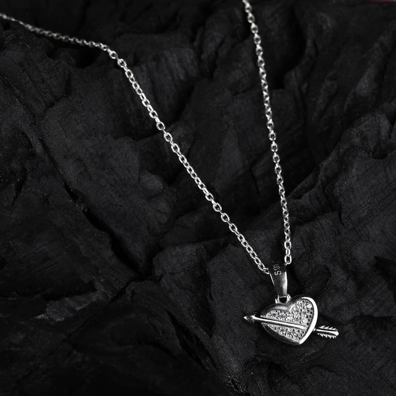 Arihant Gems & Jewels Stylish Silver 925 Heart Design Pendent For Women Girls Love Pendant Silver Chain Pendant For Women Gift for Sister Love Gift Pendant Necklace