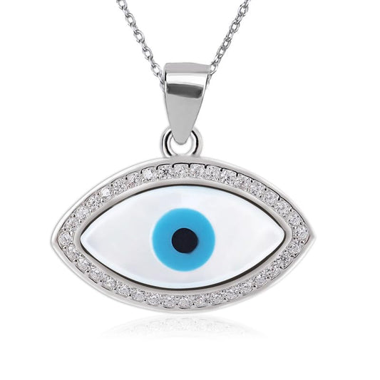 Diamonds Blue Eye Stylish Silver 925 Evil Eye Pendent For Men Women Boys Girls Silver Pendant For Men Women Gift for Sister Love Gift Unisex Pendant Necklace