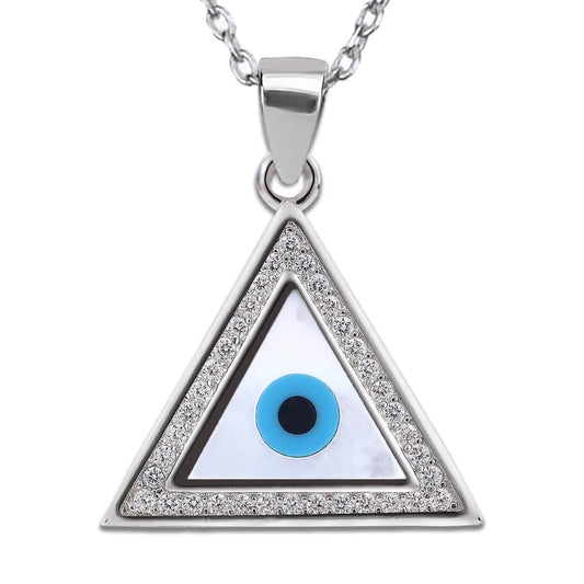 Triangle Shape Stylish Silver 925 Evil Eye Pendent For Men Women Boys Girls Silver Pendant For Men Women Gift for Sister Love Gift Unisex Pendant Necklace