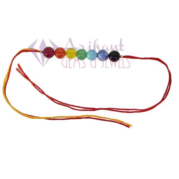 ARIHANT GEMS & JEWELS Multicolour 7 Chakra Energetic Healing Stone Rakhi for Brother- Set of 5