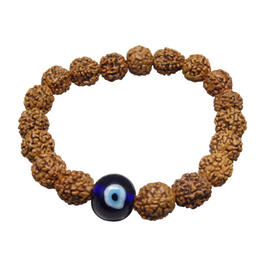 Evil Eye (Nazar Suraksha Kawach) Bracelet with 5 Mukhi/Faced Indonesia Rudrakash | Natural & Certified | Astrological Five Mukhi/Faced Rudraksha with Evils Eye | Positive Effect | Unisex Both for Men & Women| Arihant Gems & Jewels