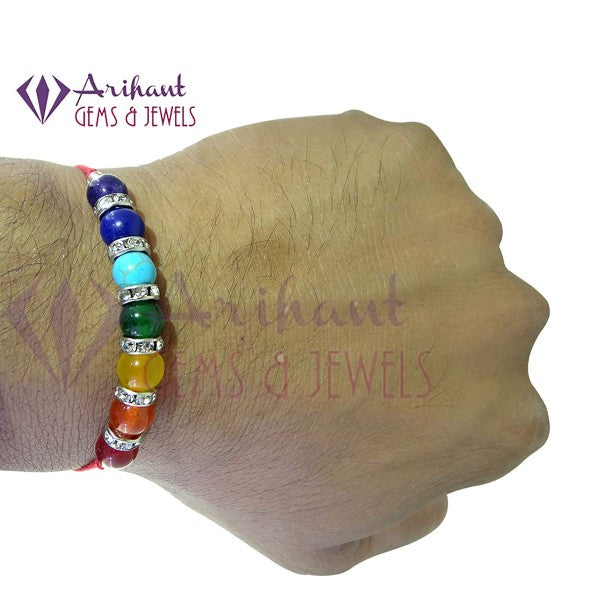 Arihant Gems & Jewels Multicolour 7 Chakra Energetic Healing Stone Rakhi for Brother | Natural & Certified | Astrological Gemstone | Positive Effect (Set of 2)