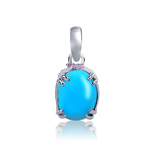 Arihant Gems and Jewels Natural Certified Turquoise (Firoza) Silver Pendant 3.25 Ratti to 12.25 Ratti for Men & Women
