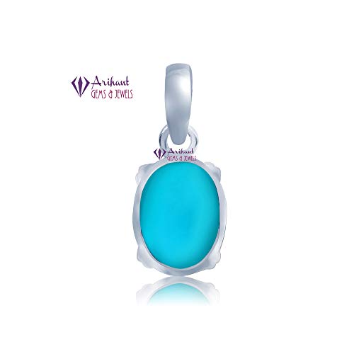 Arihant Gems and Jewels Natural Certified Turquoise (Firoza) Silver Pendant 3.25 Ratti to 12.25 Ratti for Men & Women