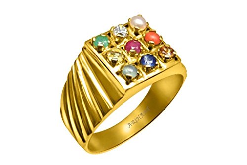 Natural Navaratna (9 Stones) Panchdhatu Gold Plated Ring 100% Original & Certified by Arihant Gems & Jewels
