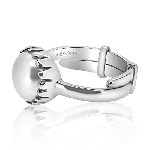 Pearl Ring Silver Ring Moti 4.25 Ratti to 12.25 Ratti Natural & IIGS Certified Pearl (Moti) Astrological Gemstone Adjustable Silver Ring by ARIHANT GEMS & JEWELS