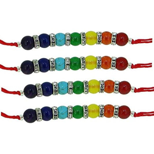 Arihant Gems & Jewels Multicolour 7 Chakra Energetic Healing Stone Bracelet/Rakhi For Brother / Bhai / Bhaiya / Bro |Natural & Certified | Astrological Gemstone | Positive Effect | Unisex Both for Men & Women