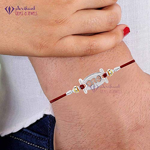 Silver 925 "Bro/Bhai/Rudraksha" Designer Elegant Silver Rakhi for Your Brother for Rakshabandhan by Arihant Gems and Jewels