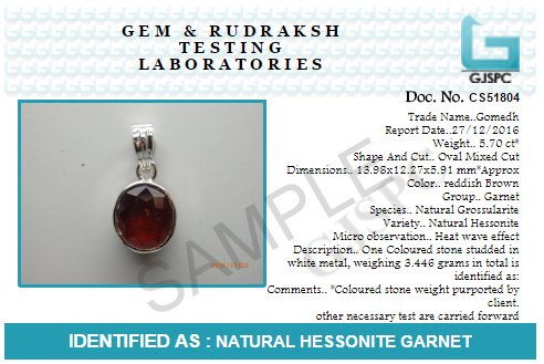 Silver Pendent Hessonite Garnet Gomed 11.25 Ratti Natural & Certified HESSONITE Garnet (GOMED) Astrological Gemstone Silver Pendant by ARIHANT GEMS & JEWELS