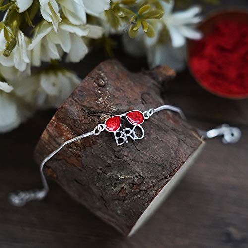 Silver 925 "Bro/Bhai/Rudraksha" Designer Elegant Silver Rakhi for Your Brother for Rakshabandhan by Arihant Gems and Jewels