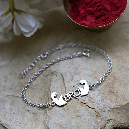Silver 925 "Bro/Bhai/Rudraksha" Designer Elegant Silver Rakhi for Your Brother for Rakshabandhan by Arihant Gems and Jewels