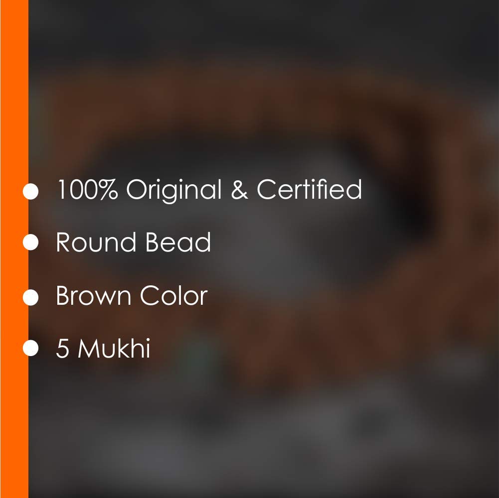 Arihant Gems & Jewels 5 Mukhi 108+1 Beads Rudraksha Jaap Mala (Orange)