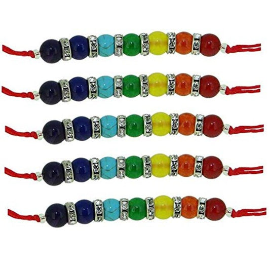 Arihant Gems & Jewels Multicolour 7 Chakra Energetic Healing Stone Bracelet/Rakhi For Brother / Bhai / Bhaiya / Bro |Natural & Certified | Astrological Gemstone | Positive Effect | Unisex Both for Men & Women