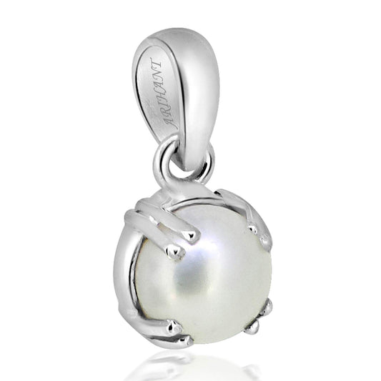 Pearl 9.25-9.50 Ratti Natural & IIGS Certified Fresh Water Pearl (MOTI) Astrological Gemstone Silver Pendant by ARIHANT GEMS and Jewels