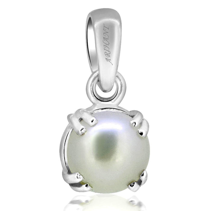 Pearl 9.25-9.50 Ratti Natural & IIGS Certified Fresh Water Pearl (MOTI) Astrological Gemstone Silver Pendant by ARIHANT GEMS and Jewels