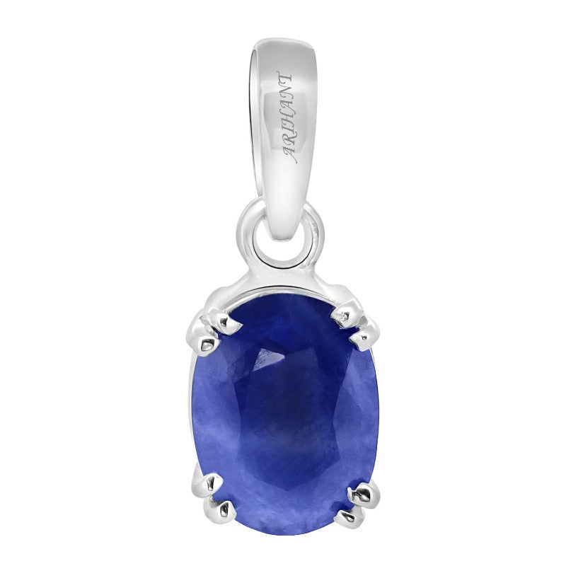 Blue Sapphire (Neelam) 3.25 - 12.25 Ratti Natural & Certified Astrological Gemstone Silver (925) Prong Setting Pendant
