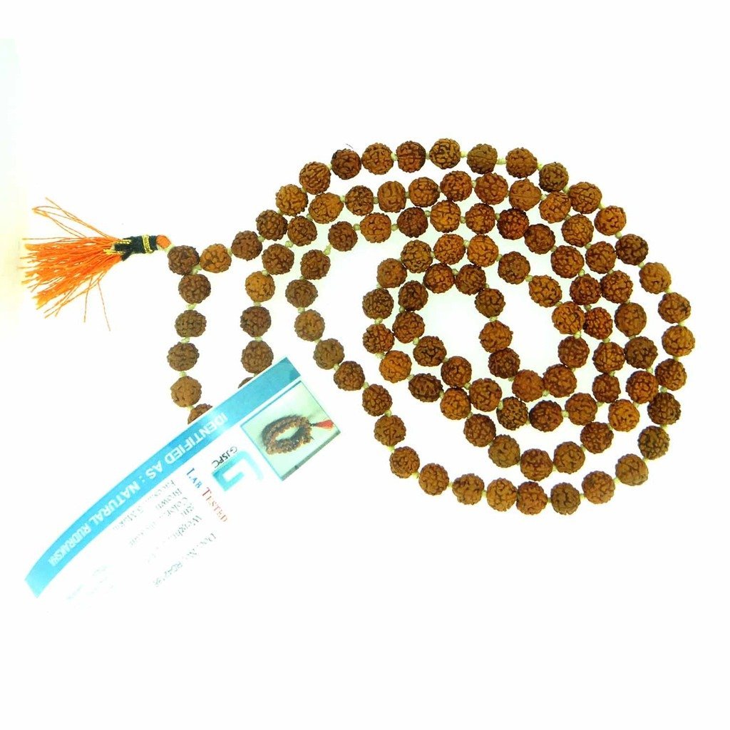 Arihant Gems & Jewels 5 Mukhi 108+1 Beads Rudraksha Jaap Mala (Orange)