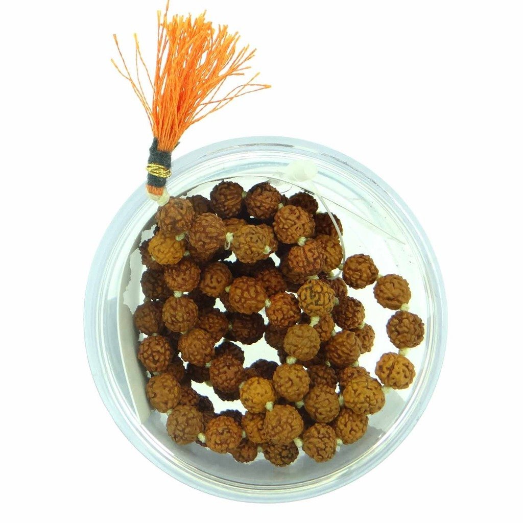 Arihant Gems & Jewels 5 Mukhi 108+1 Beads Rudraksha Jaap Mala (Orange)