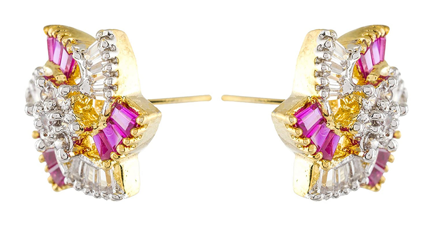 ARIHANT GEMS & JEWELS Silver and Pink Copper Stud Earrings for Women (FERA0149)
