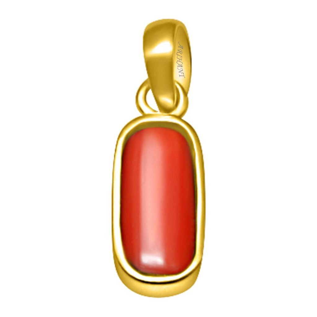 Coral (Moonga) 4.25 - 12.25 Ratti Natural & Certified Astrological Gemstone Ashtdhatu Bezel Setting Pendant