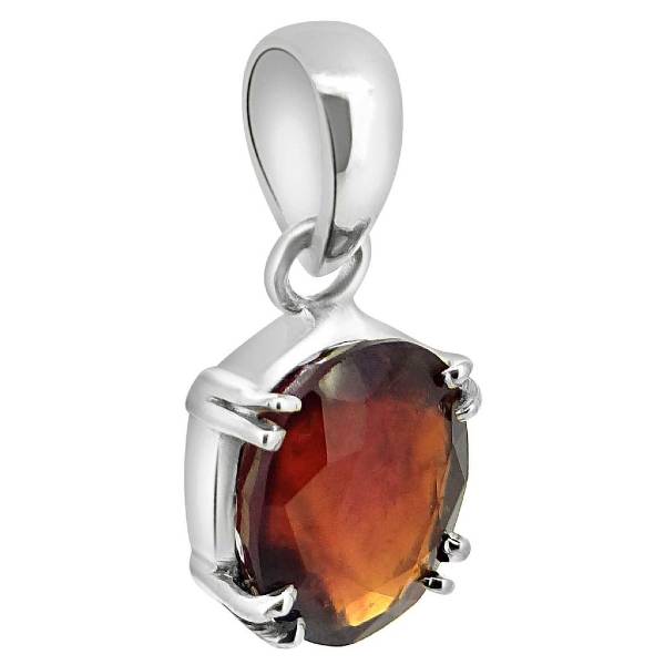 Hessonite Garnet (Gomed) 4.25 - 12.25 Ratti Natural & Certified Astrological Gemstone Silver(925) Prong Setting Pendant