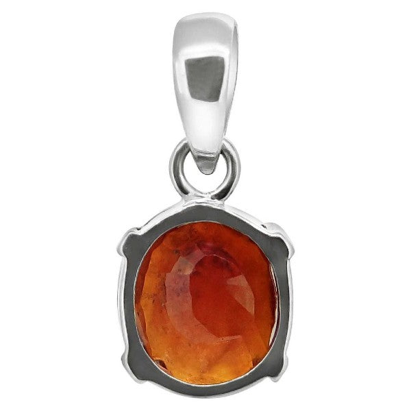 Hessonite Garnet (Gomed) 4.25 - 12.25 Ratti Natural & Certified Astrological Gemstone Silver(925) Prong Setting Pendant