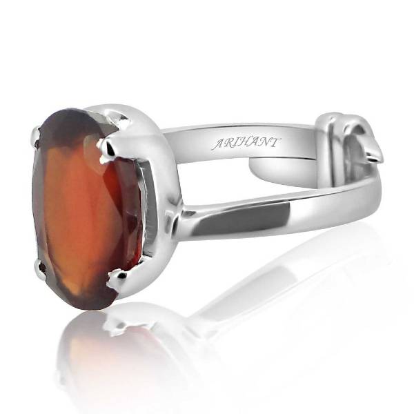 Hessonite Garnet (Gomed) 3.25-12.25 Ratti Natural & certified Astrological Gemstone Adjustable Silver(925) Prong Setting Ring