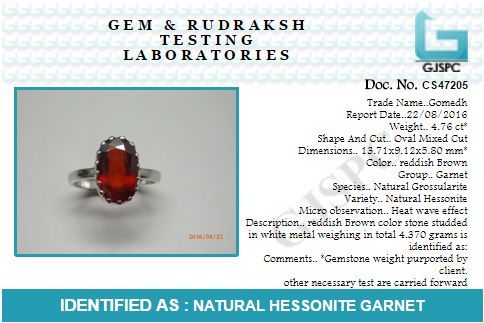 Hessonite Garnet (Gomed) 3.25 - 12.25 Ratti Natural & Certified Astrological Gemstone Adjustable Silver(925) Crown Setting Ring