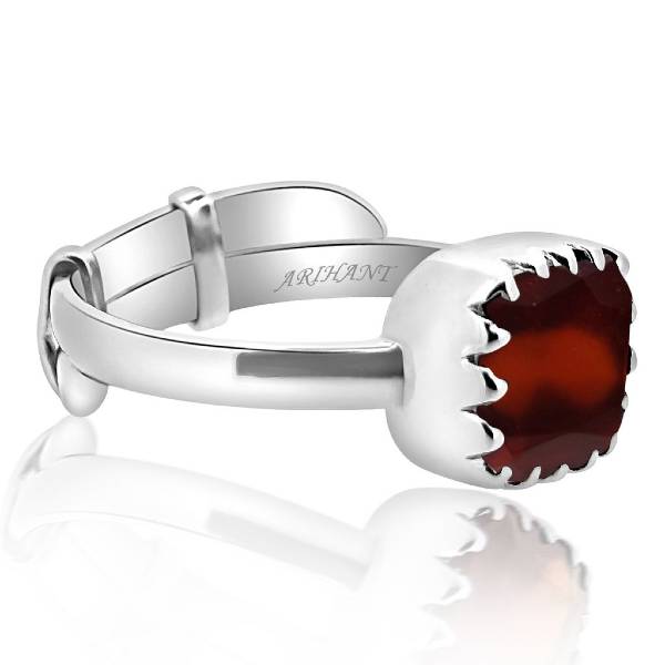 Hessonite Garnet (Gomed) 3.25 - 12.25 Ratti Natural & Certified Astrological Gemstone Adjustable Silver(925) Cushion Crown Setting Ring