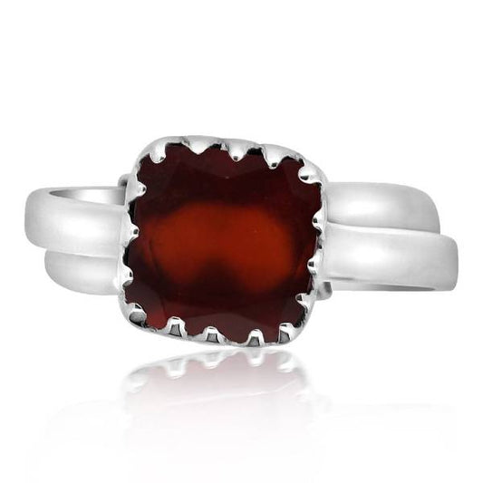 Hessonite Garnet (Gomed) 3.25 - 12.25 Ratti Natural & Certified Astrological Gemstone Adjustable Silver(925) Cushion Crown Setting Ring