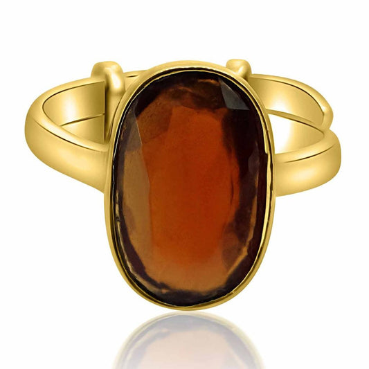 Hessonite Garnet (Gomed) 3.25 - 12.25 Ratti Natural & Certified Astrological Gemstone Adjustable Panchdhatu BEZEL Setting Ring