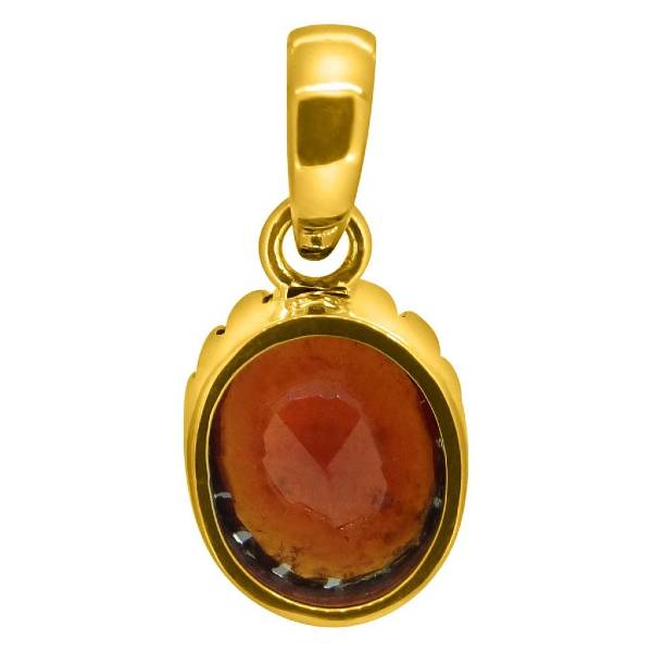 Hessonite Garnet (Gomed) 4.25 - 12.25 Ratti Natural & Certified Astrological Gemstone Panchdhatu Crown Setting Pendant