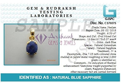 Blue Sapphire (Neelam) 3.25 - 12.25 Ratti Natural & Certified Astrological Gemstone Ashtdhatu Prong Setting Pendant
