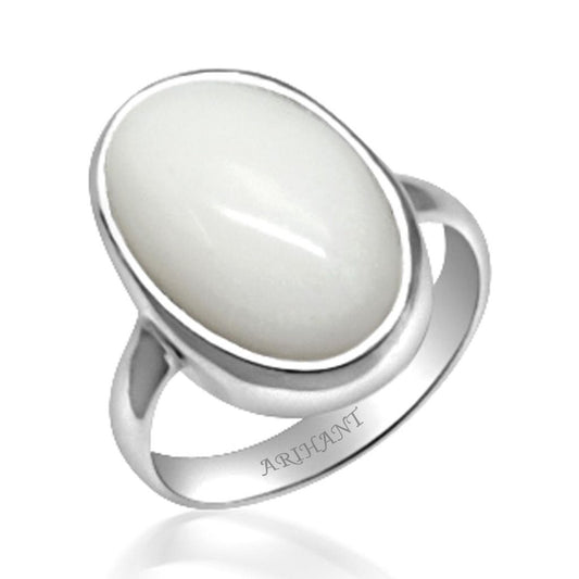 White Opal 4.25 - 12.25 Ratti Natural & Certified Astrological Gemstone Silver(925) Bezel Setting Ring