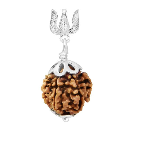 4 Mukhi NEPALI RUDRAKSHA SILVER 925 TRISHUL PENDANT / Four Faced RUDRAKSHA 100% Original & Certified