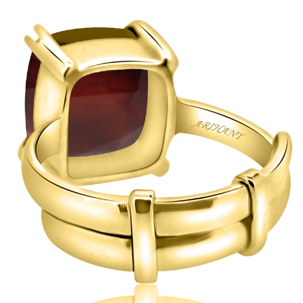 Hessonite Garnet (Gomed) 3.25 - 12.25 Ratti Natural & Certified Astrological Gemstone Adjustable Panchdhatu Cushion Prong Setting Ring
