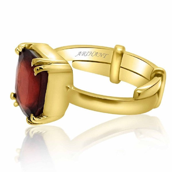 Hessonite Garnet (Gomed) 3.25 - 12.25 Ratti Natural & Certified Astrological Gemstone Adjustable Ashtdhatu Cushion Prong Setting Ring