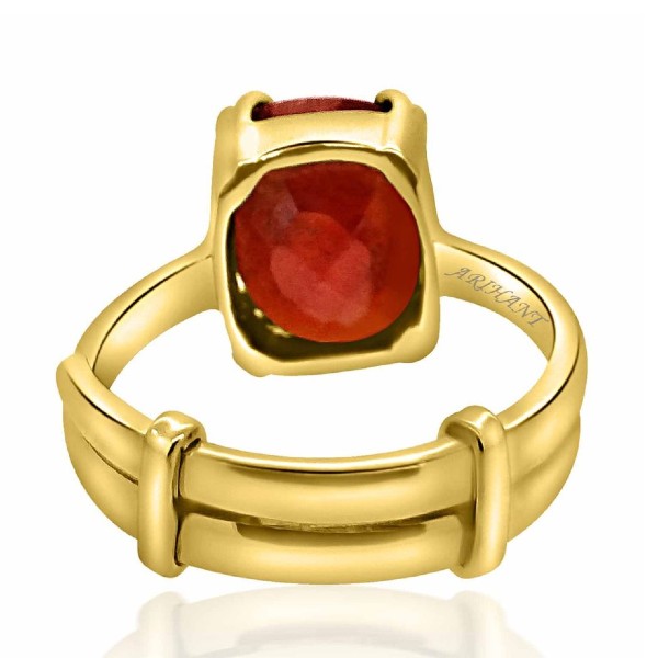 Hessonite Garnet (Gomed) 3.25 - 12.25 Ratti Natural & Certified Astrological Gemstone Adjustable Ashtdhatu Cushion Prong Setting Ring