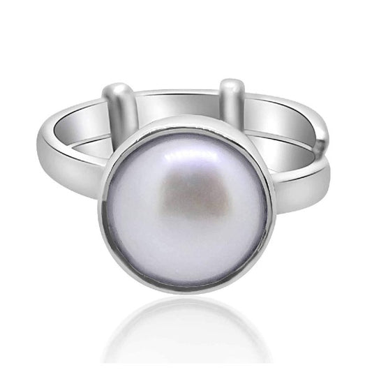 Fresh Water Pearl (Moti) 3.25 - 12.25 Ratti Certified Astrological Gemstone Adjustable Silver(925) Bezel Setting Ring