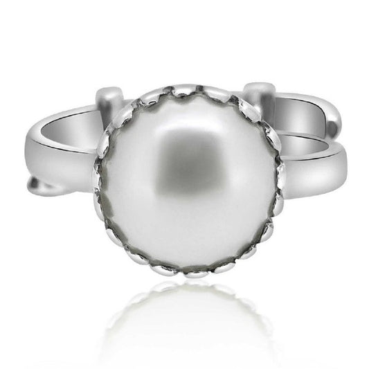 Fresh Water Pearl (Moti) 3.25 - 12.25 Ratti Certified Astrological Gemstone Adjustable Silver(925) Crown Setting Ring